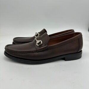 Allen‎ Edmonds Mens AREZZO Loafer Shoes 9.5 D Brown Leather Metal Bit Slip On